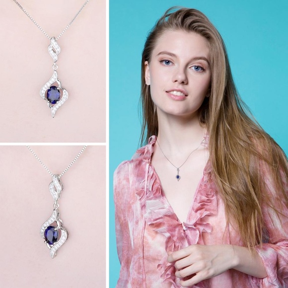 Elegant Blue Sapphire Pendant -925 Sterling Silver - Picture 4 of 5